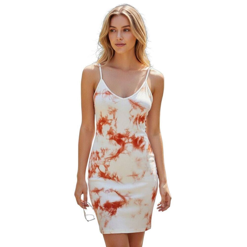 CHARLOTTE RUSSE RIBBED ORANGE & WHITE TIE DYE DRESS SZ.XL NWT.